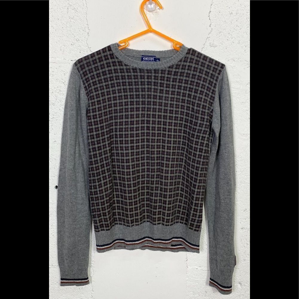Geox Respira Italy gray plaid front sweater 12